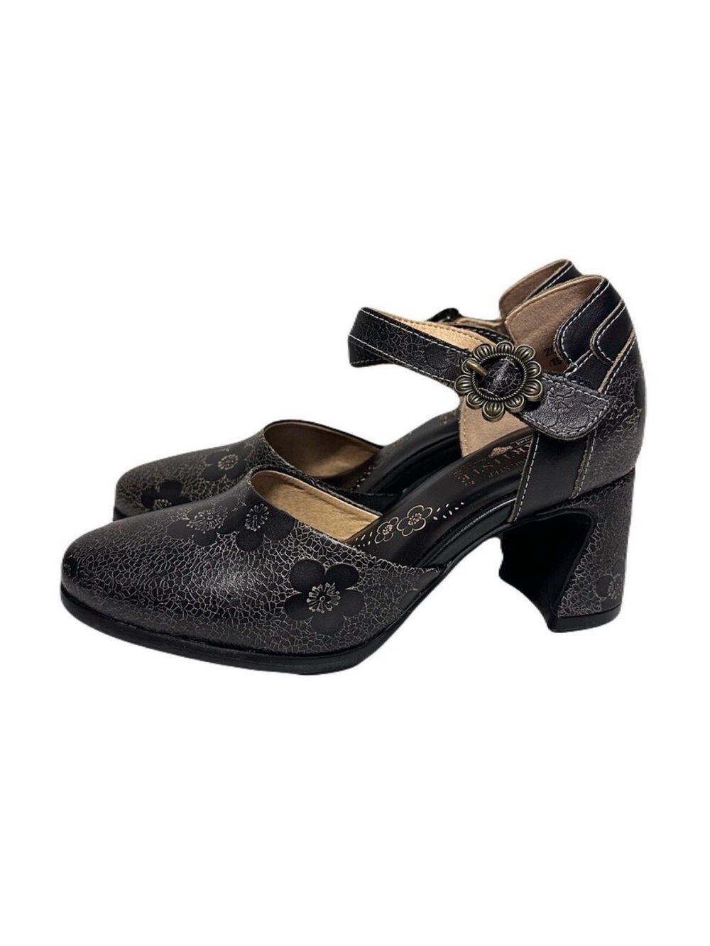 NEW L'Artiste Spring Step Womens Size 36 5.5-6 Zophia Black Floral Embossed Pump